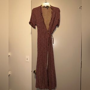 Primark burnt orange and white polka dot short sleeve mini wrap dress size 10